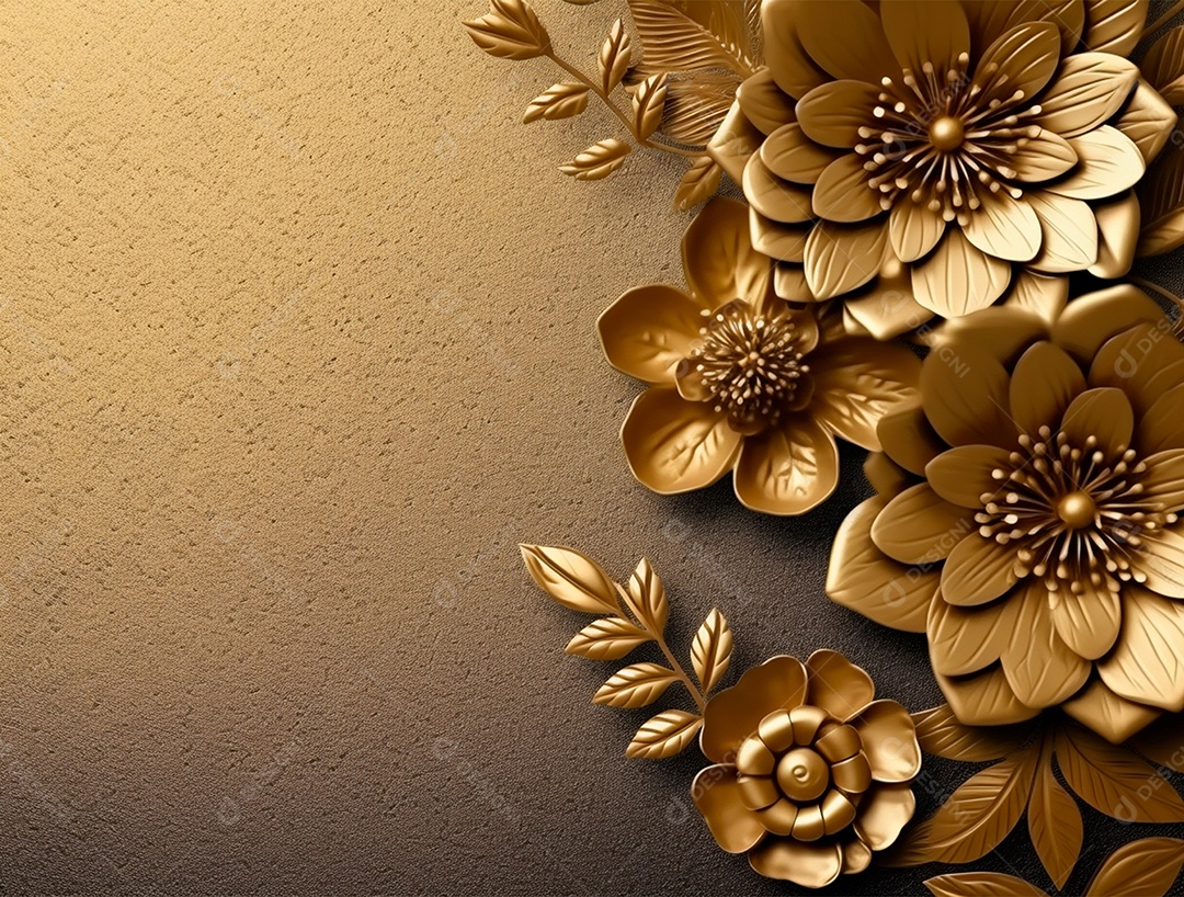 Flores douradas sobre fundo isolado.