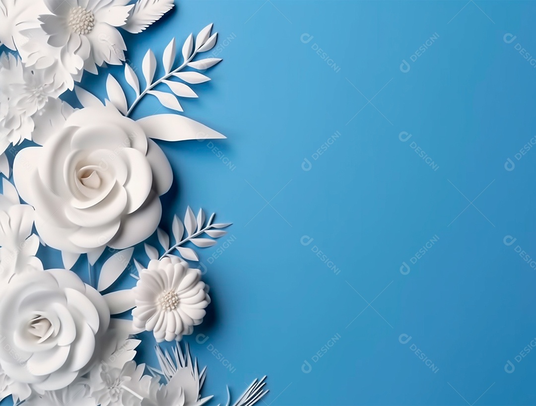 Flores brancas sobre fundo isolados azul.