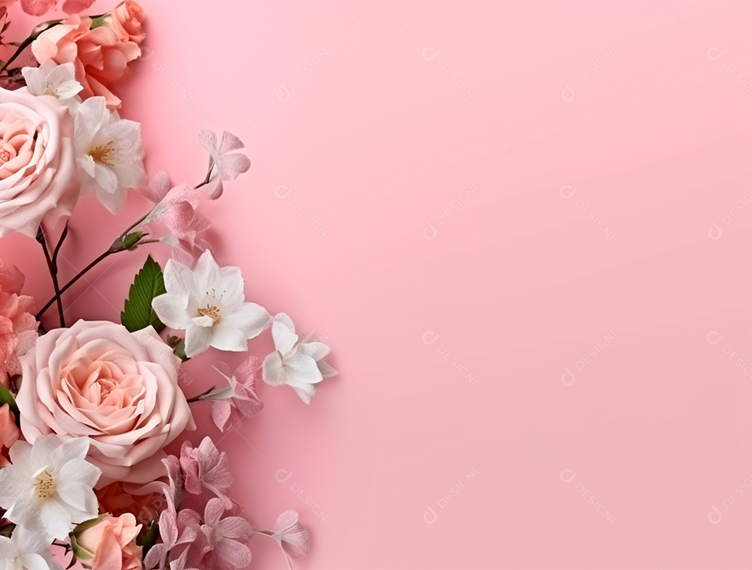 Flores sobre um fundo rosa.
