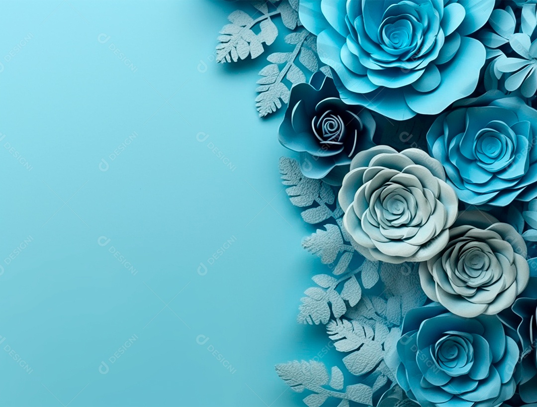 Flores sobre um fundo azul.