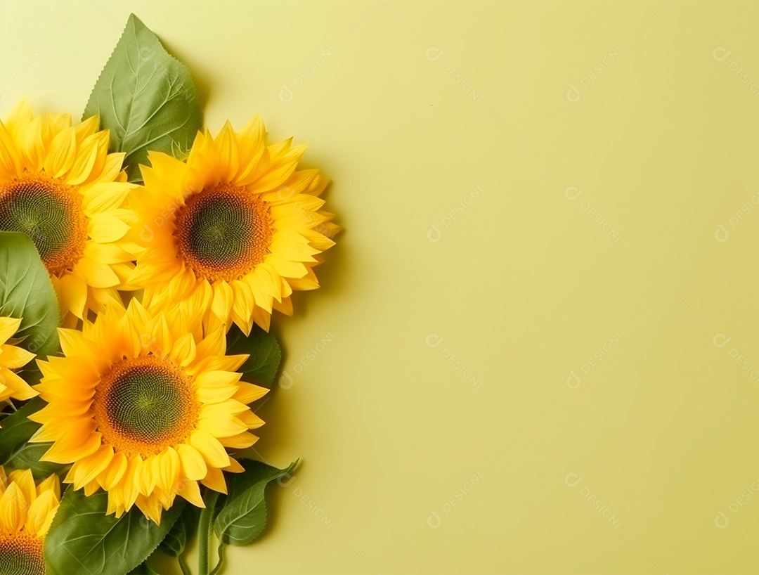 Flores de girassóis  sobre fundo amarelo.