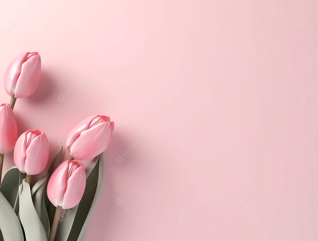 Flores tulipas sobre fundo isolado rosa.