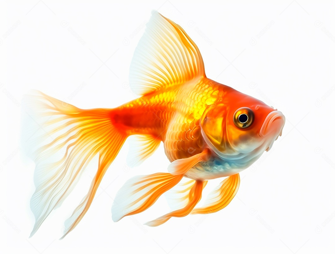 Peixe dourado em fundo branco
