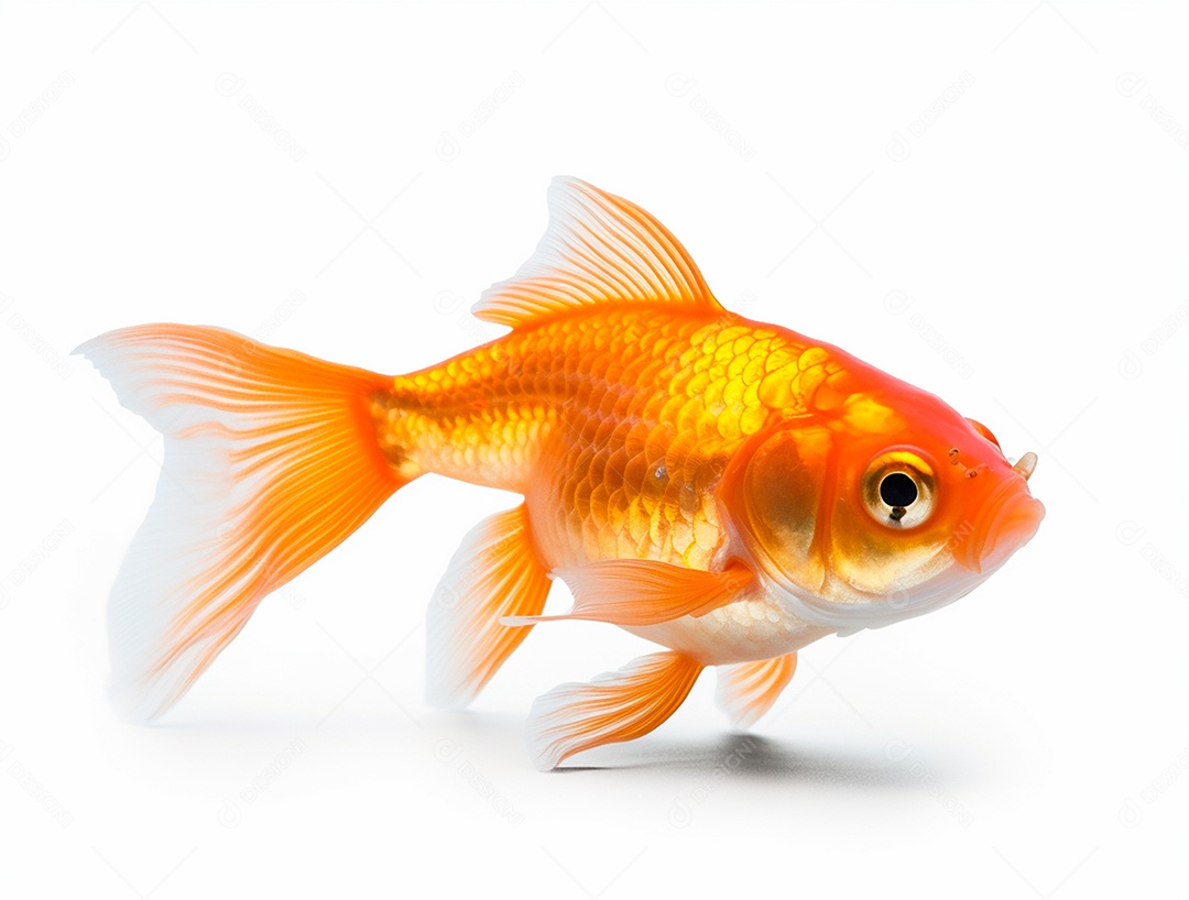 Peixe dourado em fundo branco
