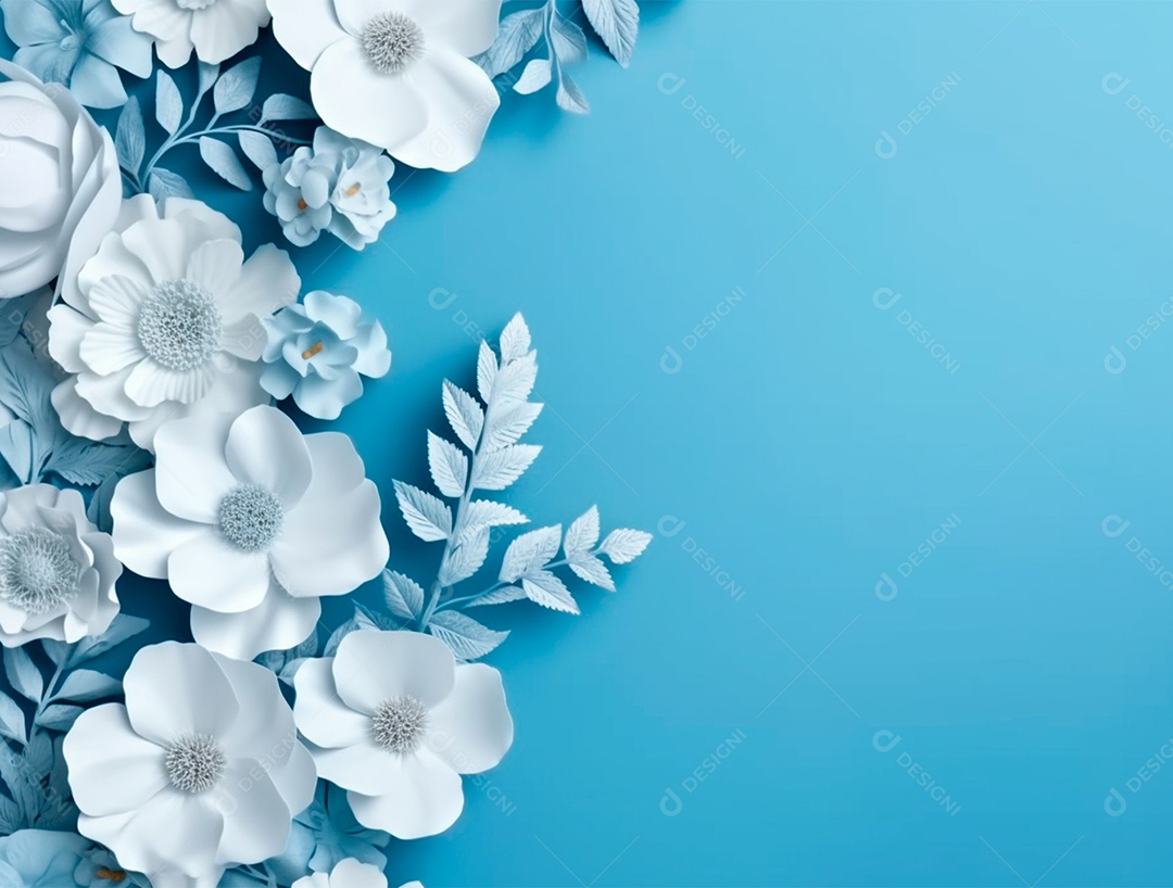Flores brancas sobre fundo isolados azul.