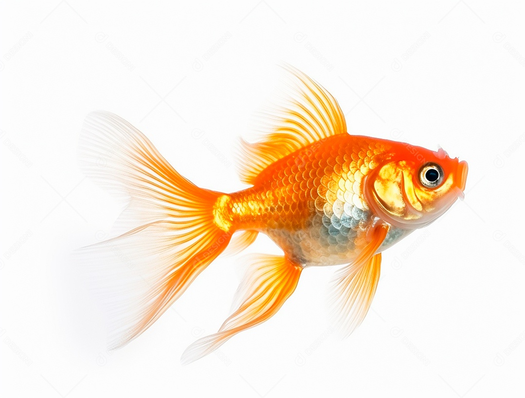 Peixe dourado em fundo branco