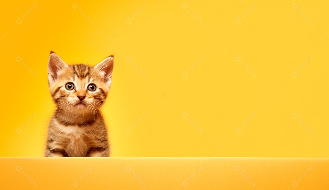 Gatinho fofo sobre fundo isolado amarelo.