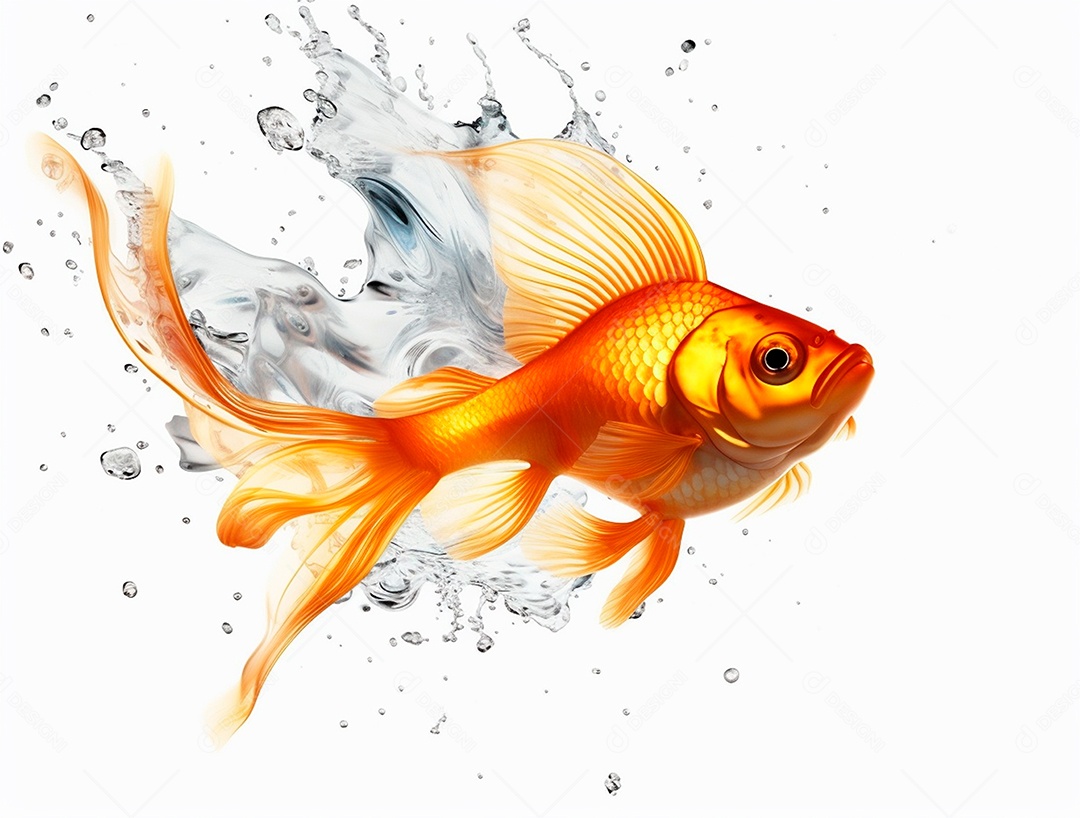 Peixe dourado em fundo branco