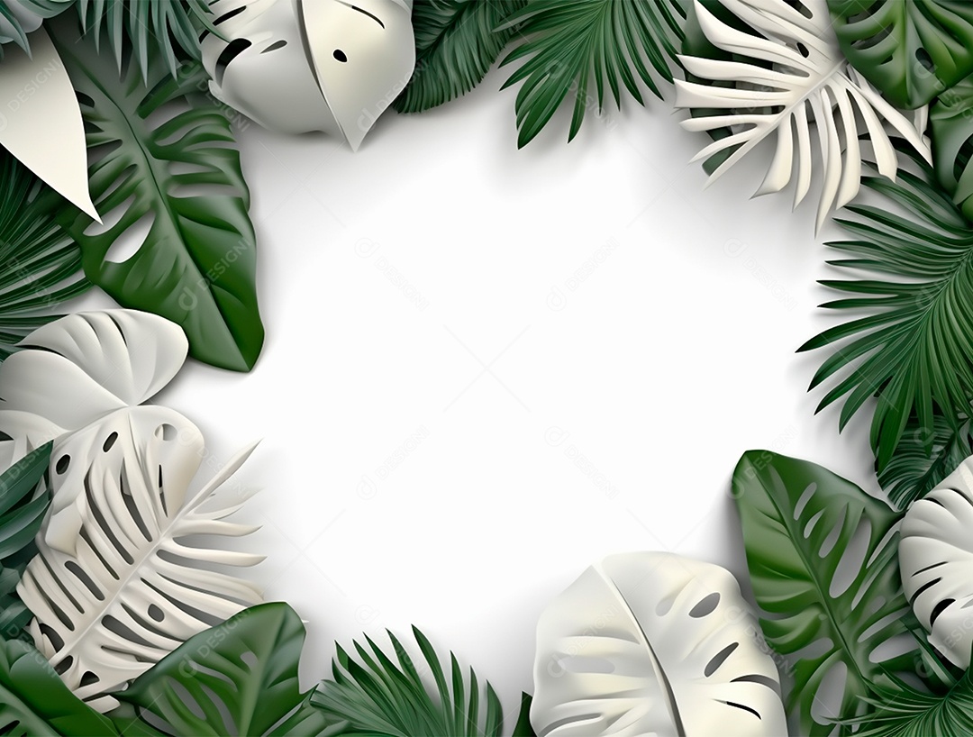 Folhas brancas e verdes sobre fundo isolado branca.