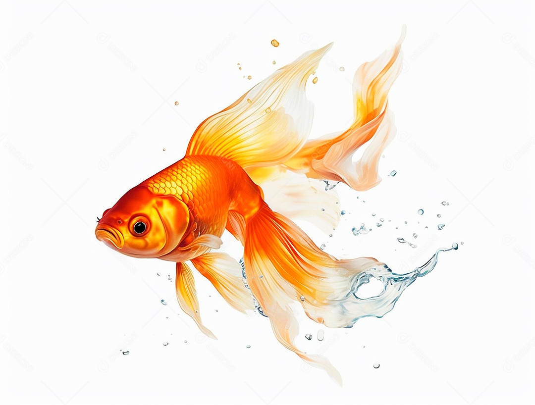 Peixe dourado em fundo branco