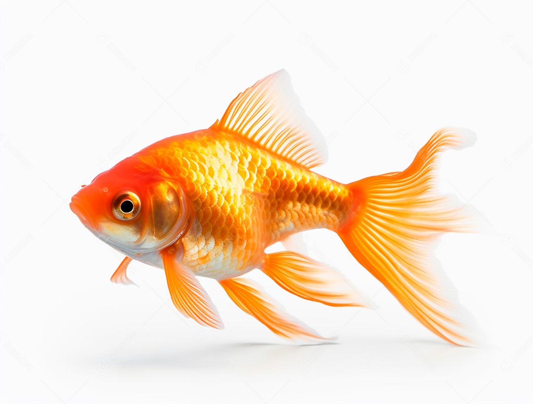 Peixe dourado em fundo branco