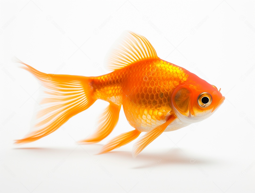 Peixe dourado em fundo branco