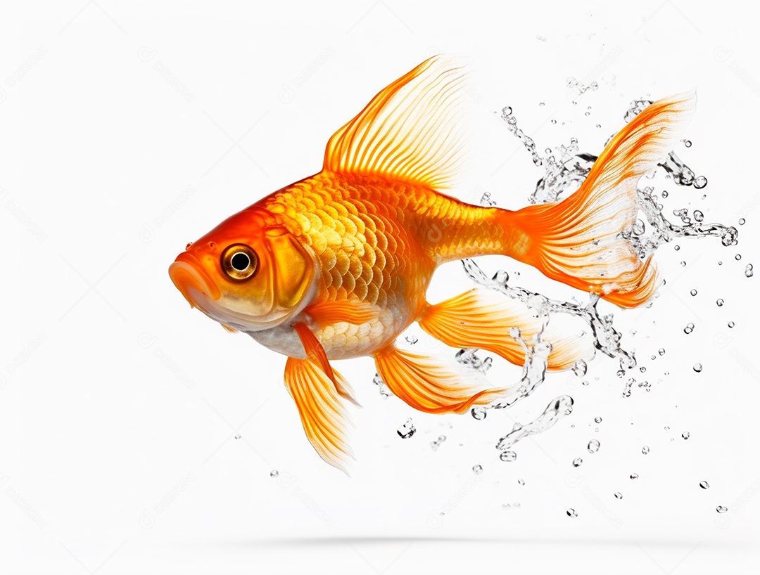 Peixe dourado em fundo branco