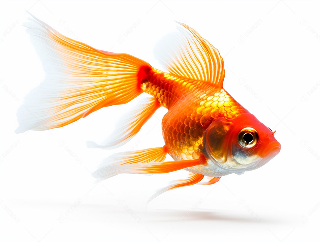 Peixe dourado em fundo branco