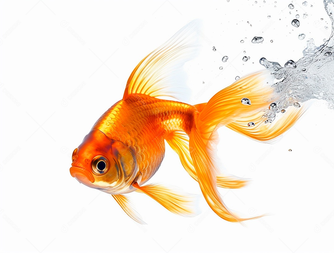 Peixe dourado em fundo branco