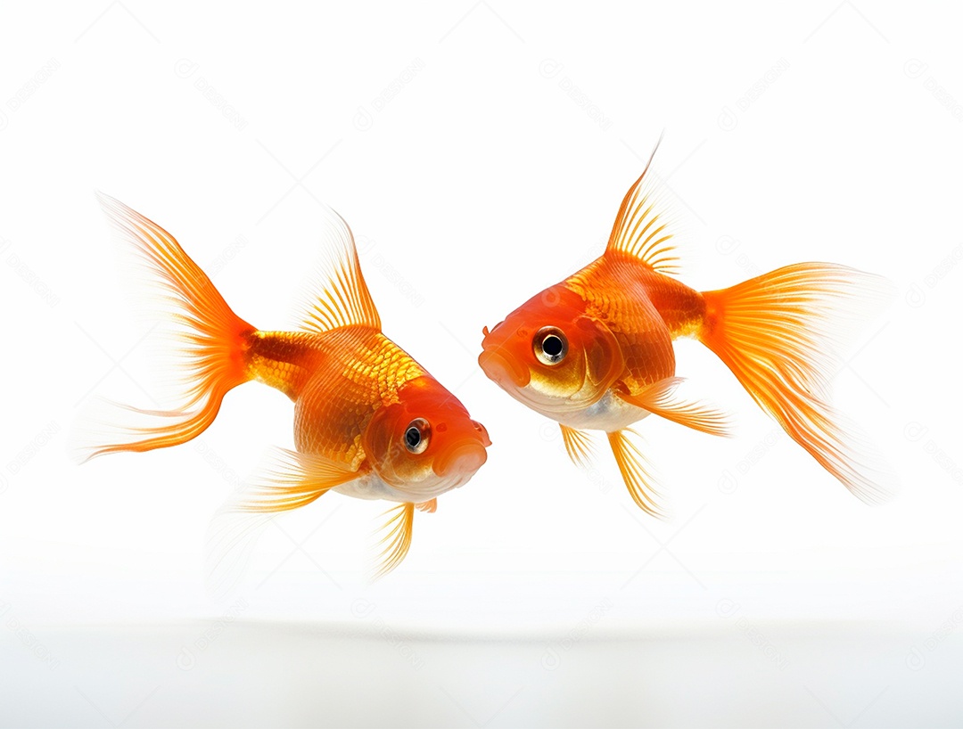 Dois peixes dourados sobre fundo isolado branco.