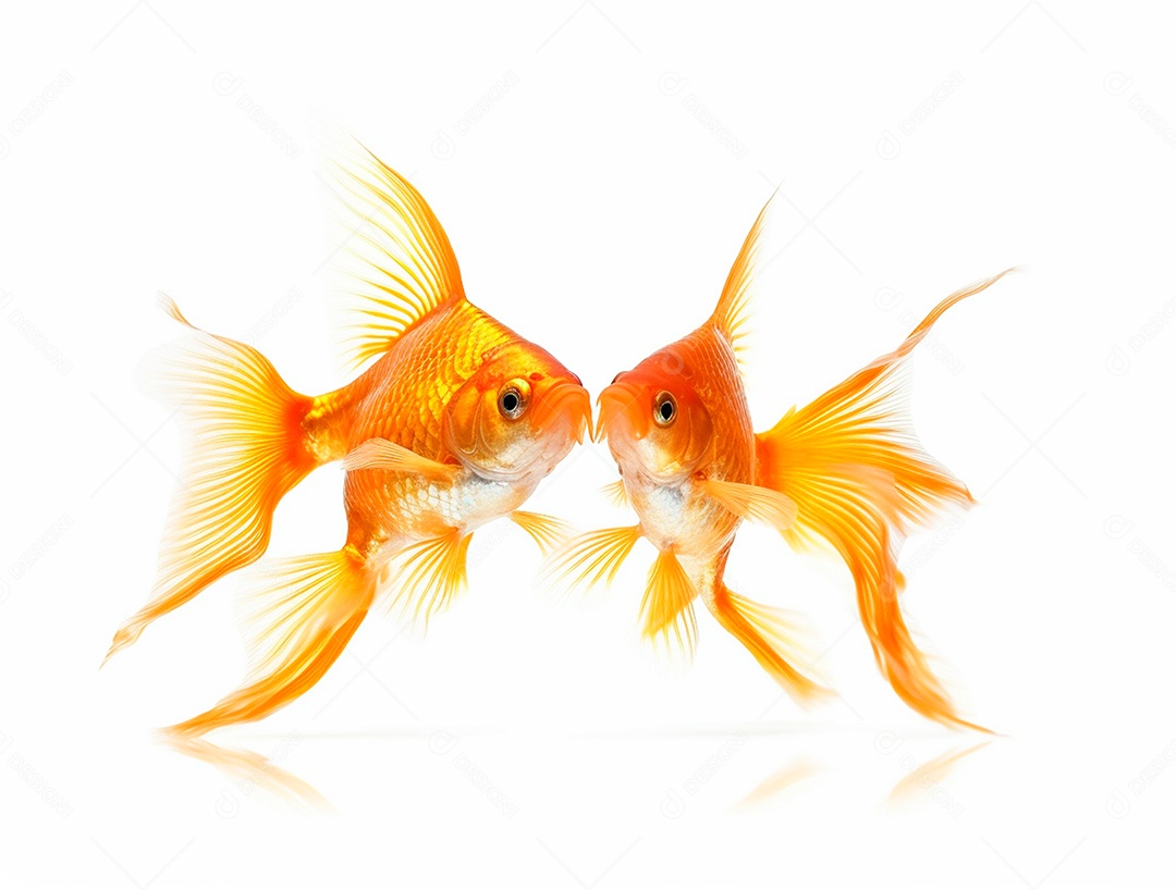 Dois peixes dourados sobre fundo isolado branco.