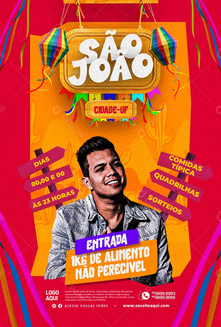 Festa De São João Entrada 1KG De Alimento Apresentação Vitor Fernandes Social Media PSD Editável