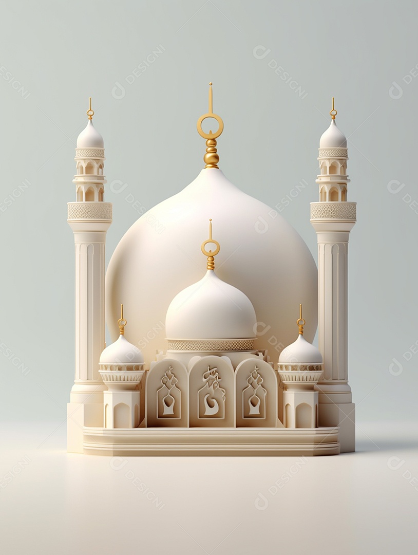 Linda mesquita islâmica sobre fundo isolado branco.