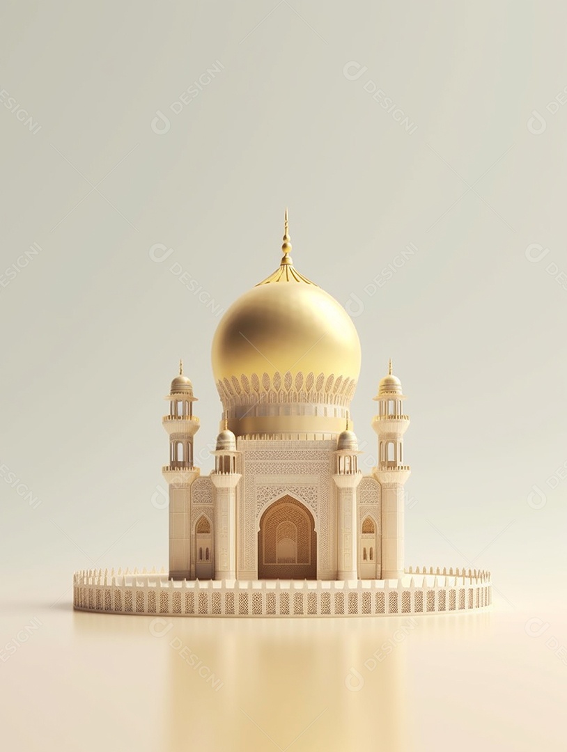 Mesquita branca com cúpula dourada.