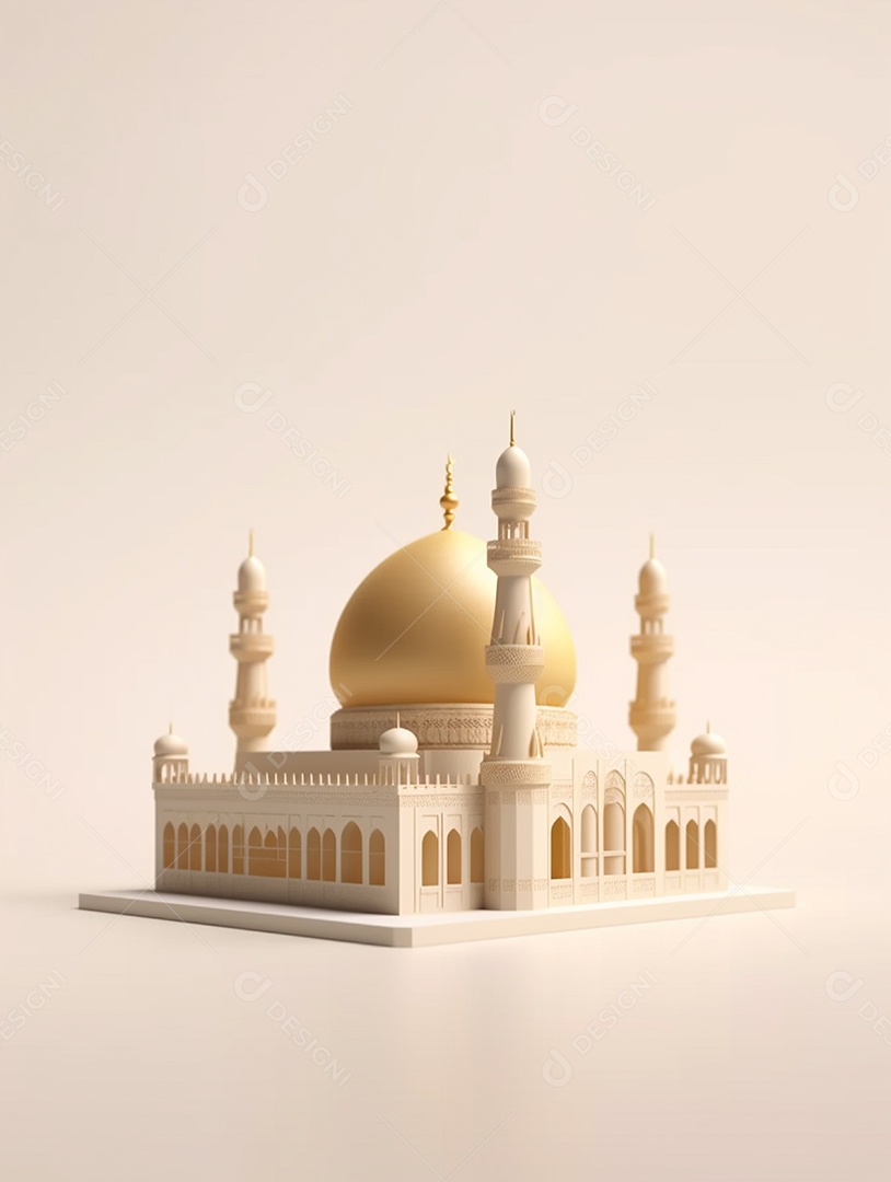 Mesquita branca com cúpula dourada.