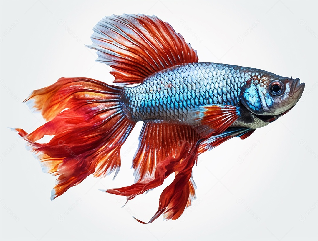 Peixe colorido sobre fundo isolado branco.