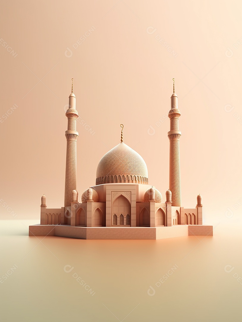 Mesquita islâmica bege com cúpula.