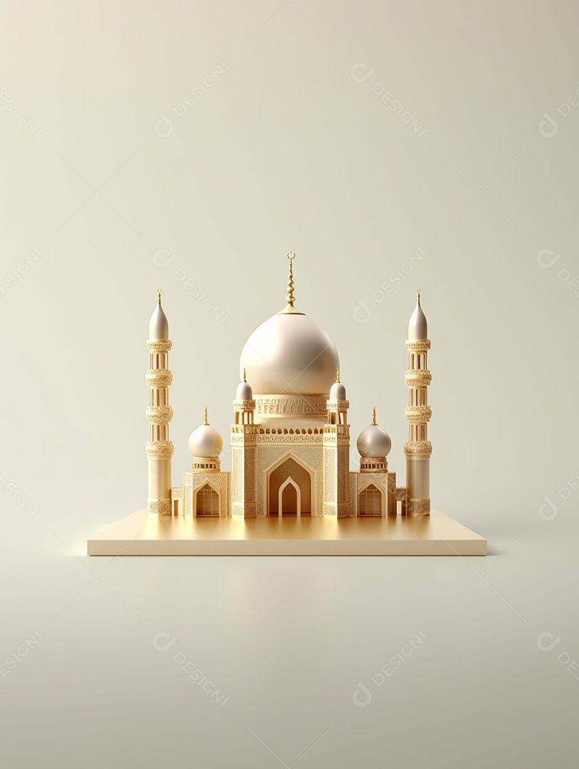 Mesquita islâmica bege com cúpula.