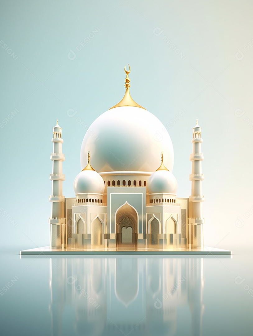 Mesquita islâmica bege com cúpula.