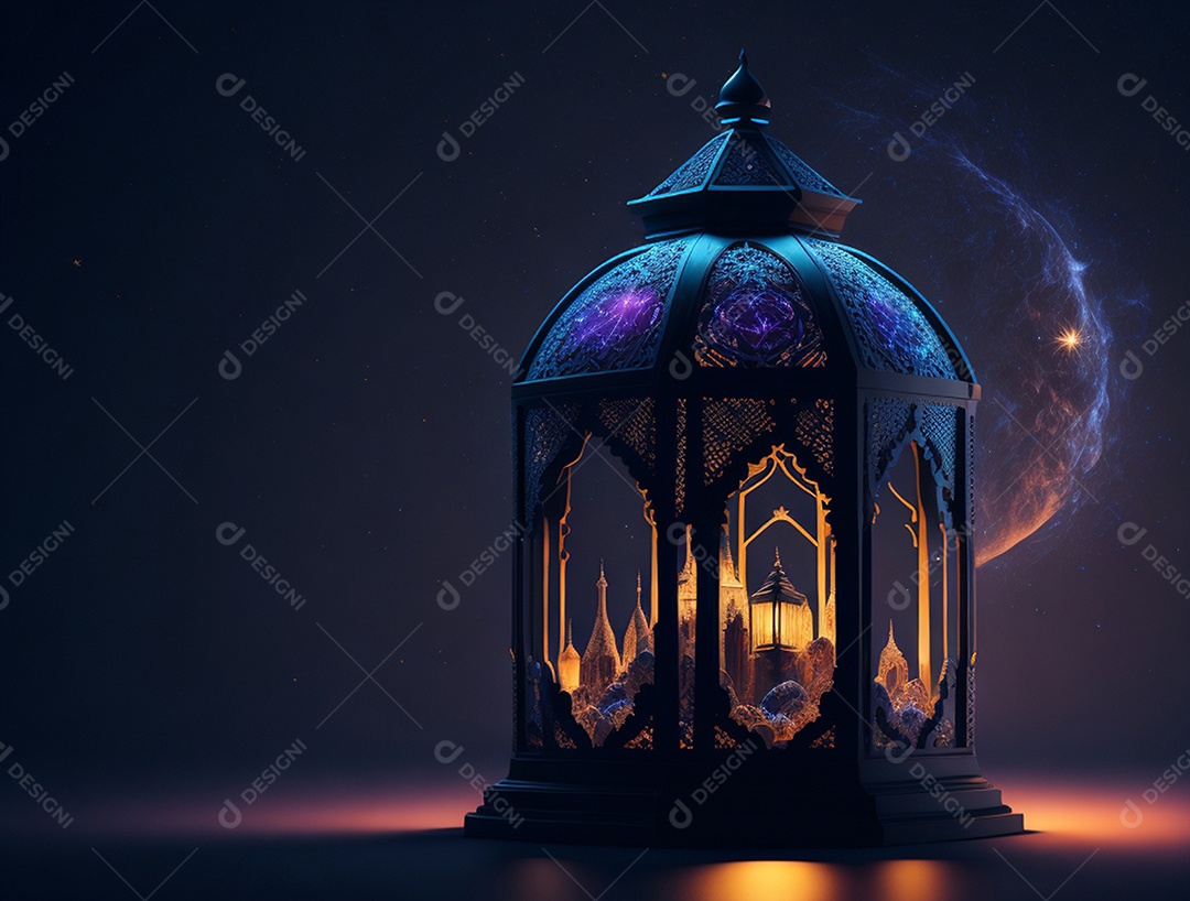 Lamparina islâmica sobre fundo de um luar.