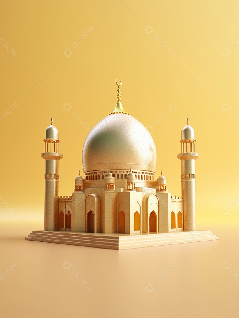 Mesquita islâmica bege com cúpula.