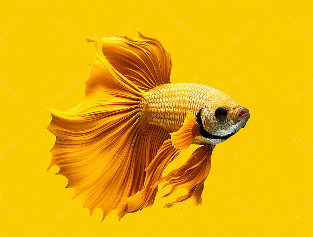 Peixe amarelo nadando sobre um fundo amarelo.