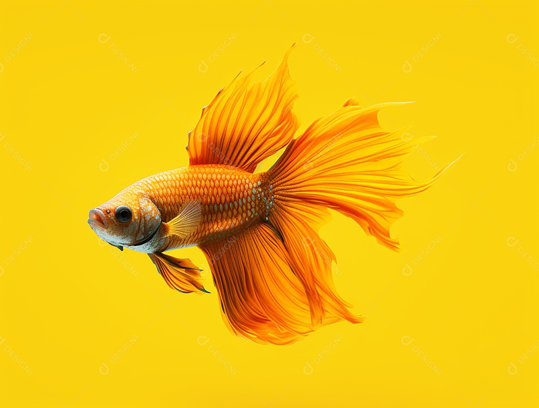 Peixe amarelo nadando sobre um fundo amarelo.