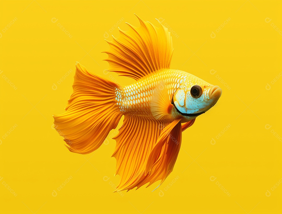 Peixe amarelo nadando sobre um fundo amarelo.