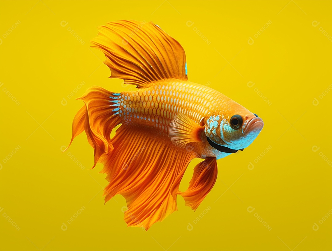 Peixe colorido nadando sobre fundo isolado amarelo.