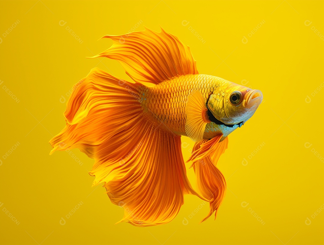 Peixe amarelo nadando sobre um fundo amarelo.