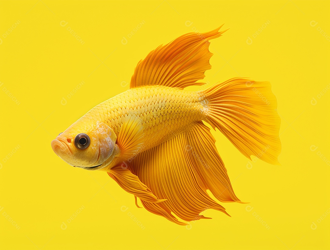 Peixe amarelo nadando sobre um fundo amarelo.