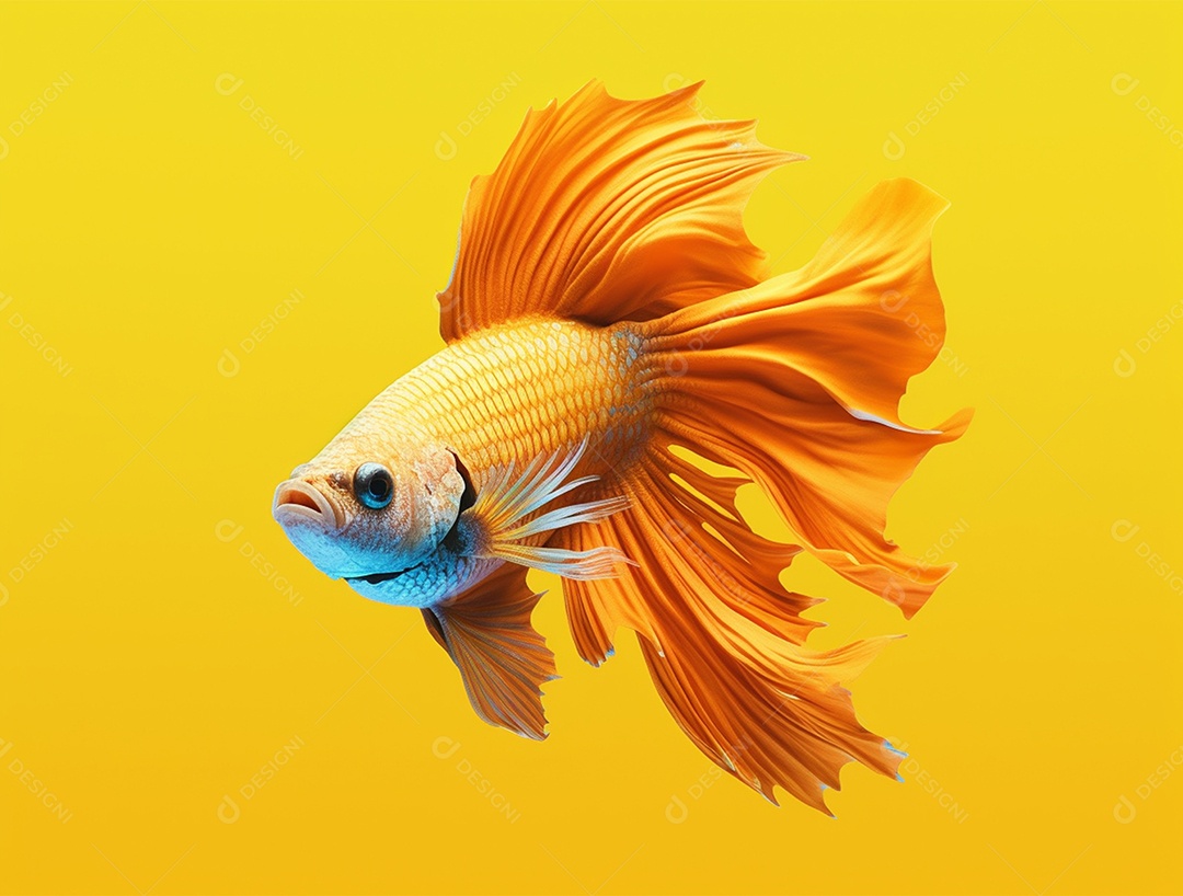 Peixe amarelo nadando sobre um fundo amarelo.