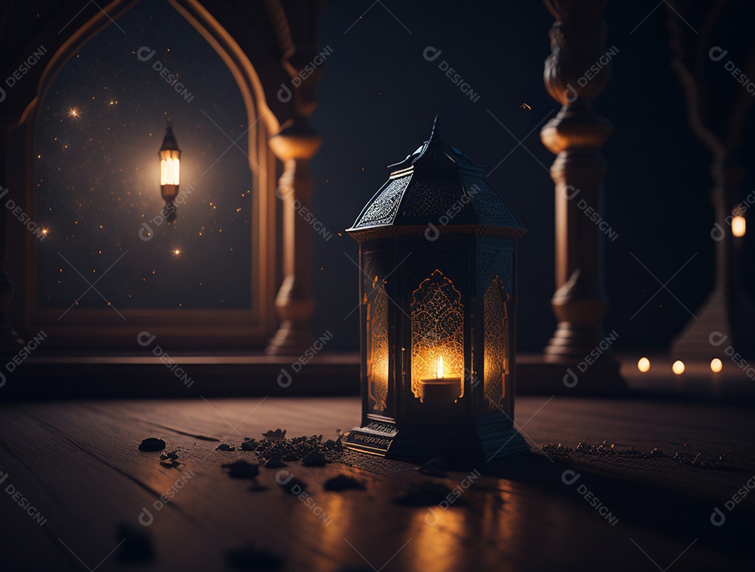 Lamparina islâmica dentro de uma mesquita.