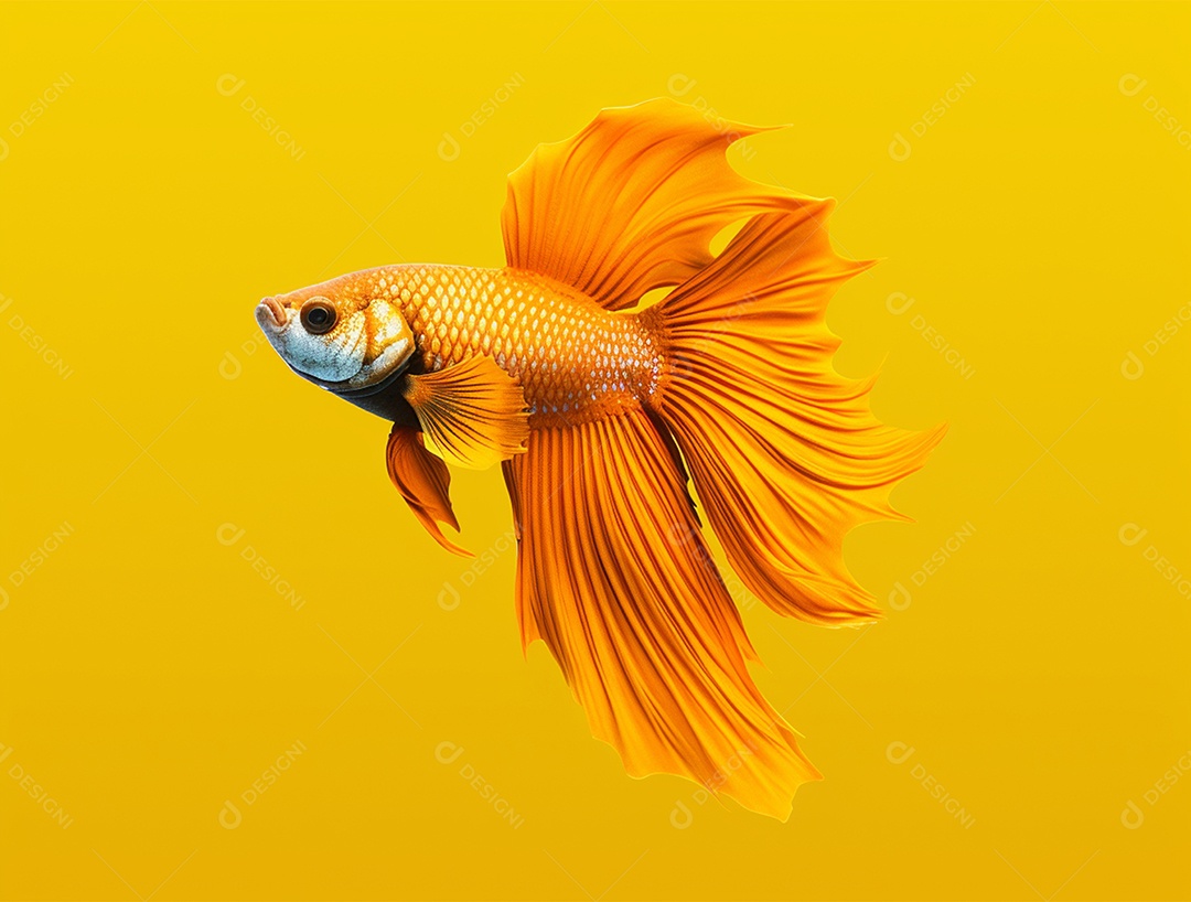 Peixe amarelo nadando sobre um fundo amarelo.