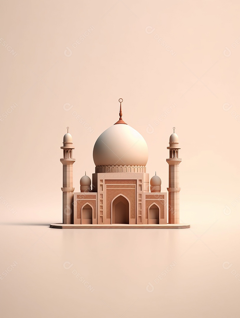 Mesquita islâmica bege com cúpula.