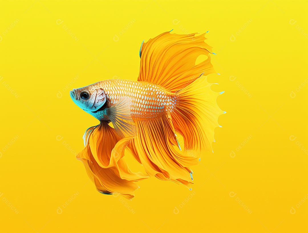 Peixe amarelo nadando sobre um fundo amarelo.