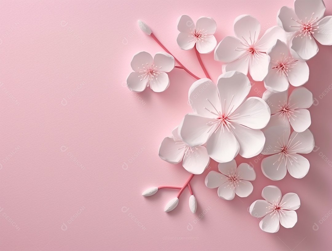 Flores brancas sobre um fundo isolado rosa.