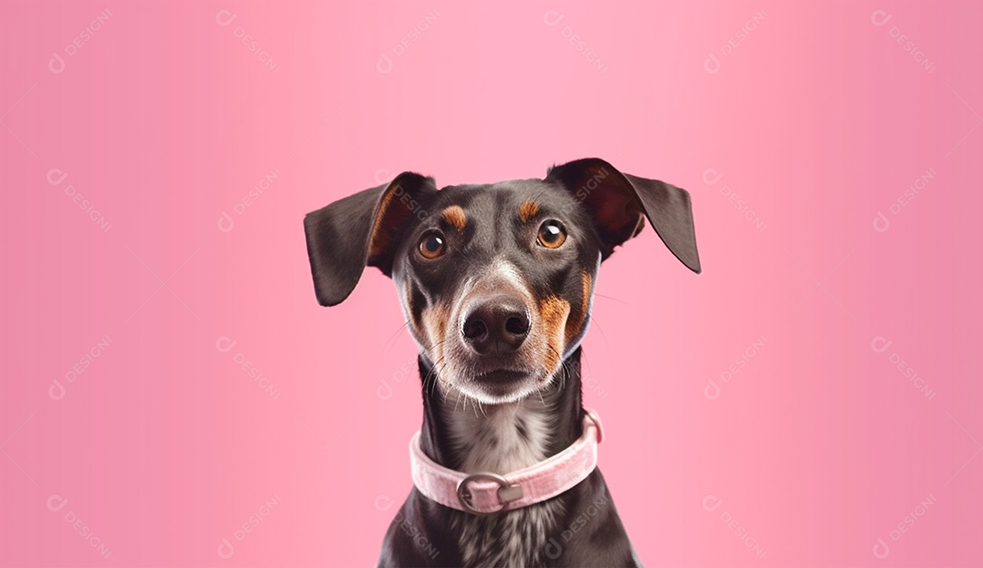 Cachorro sobre fundo isolado rosa.