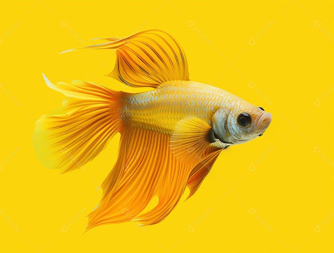 Peixe amarelo nadando sobre um fundo amarelo.