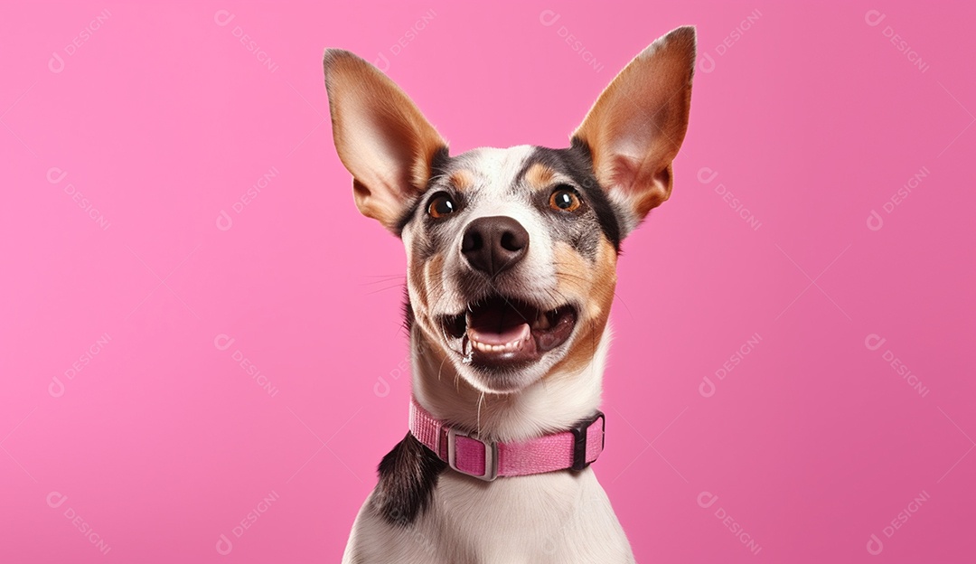 Cachorro sobre fundo isolado rosa.