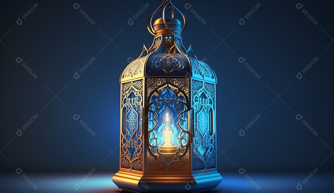 Lamparina islâmica sobre fundo azul.