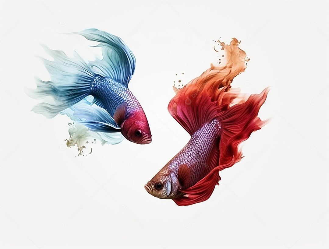 Dois peixes coloridos sobre fundo isolado branco.