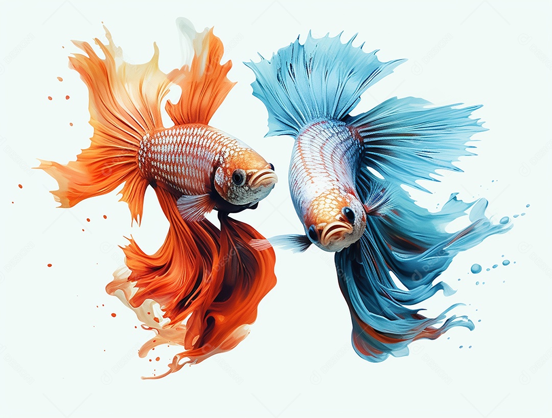 Dois peixes coloridos sobre fundo isolado branco.