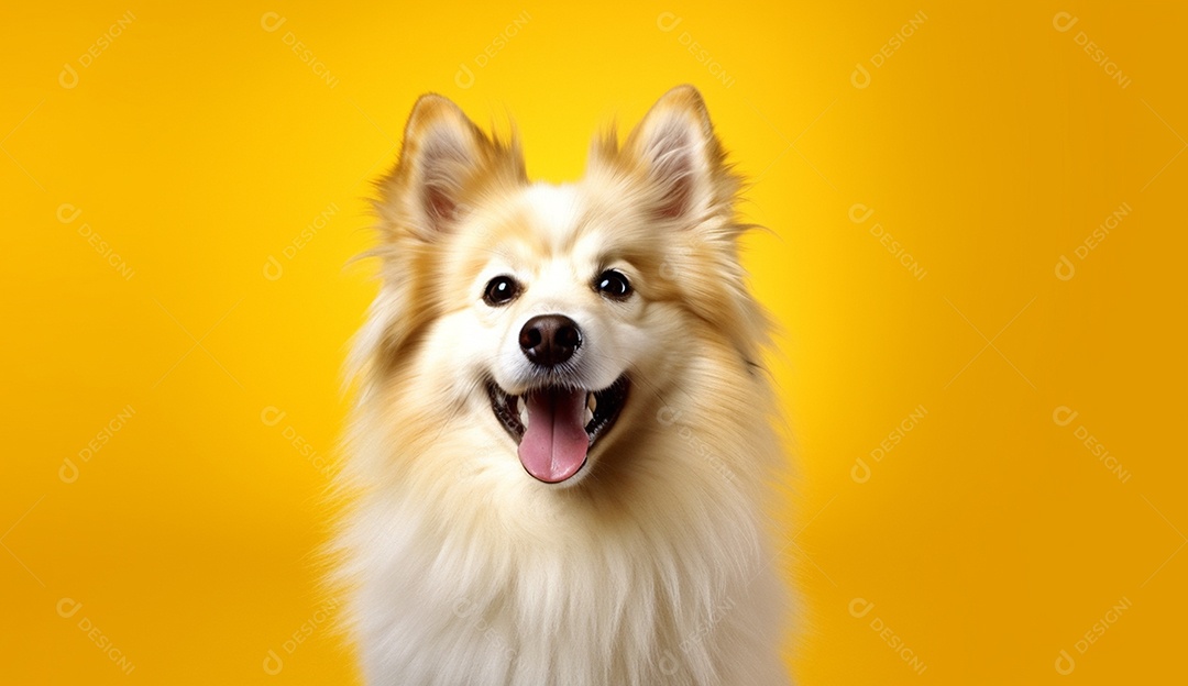 Lindo cachorro sobre fundo isolado amarelo.